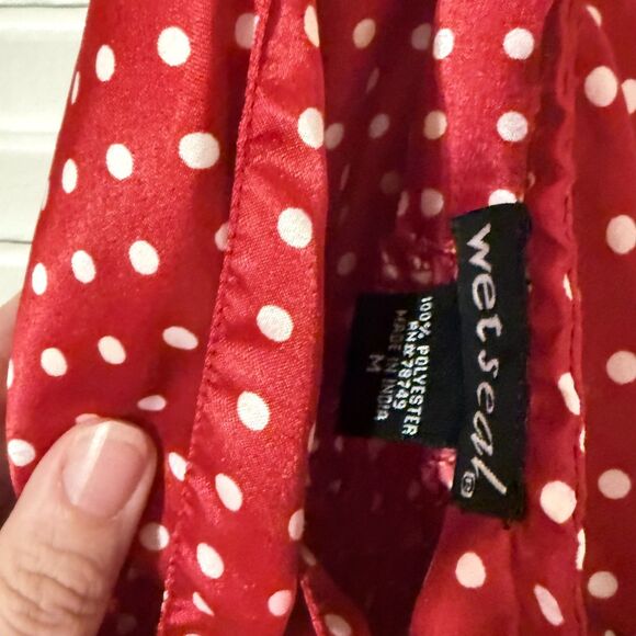 Wet Seal VTG Y2K Coquette Red Polka Dot Satin 90s Babydoll Dress Size Medium - Picture 9 of 13